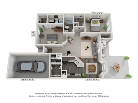 Floor plan for 2 beds, 2 baths, 1084 sqft
